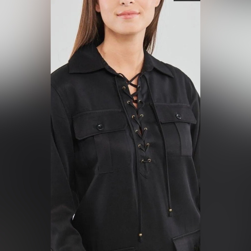 Ralph Lauren Black Label - Long Sleeve Lace-up Shirt Dress - Size 6 - Picture 3 of 6